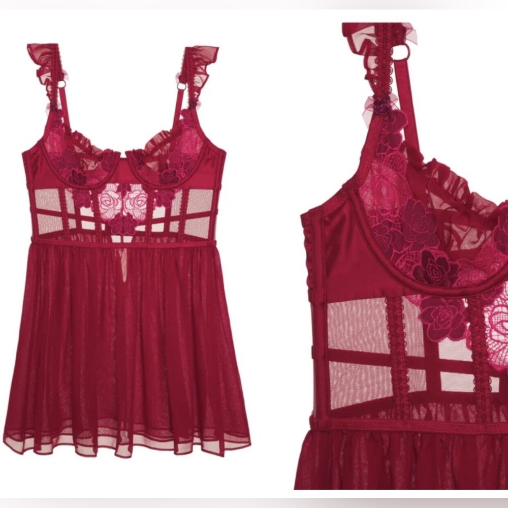 For Love And Lemons Clara Mini Slip Dress Lingerie Womens XS Red NWT